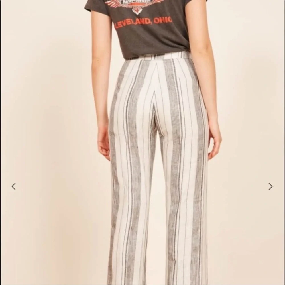 Reformation Romero Striped Linen Wide-Leg Pants White Grey 0